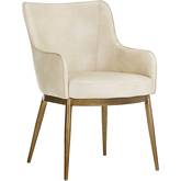 Franklin Dining Arm Chair in Cream Leatherette & Brass Steel